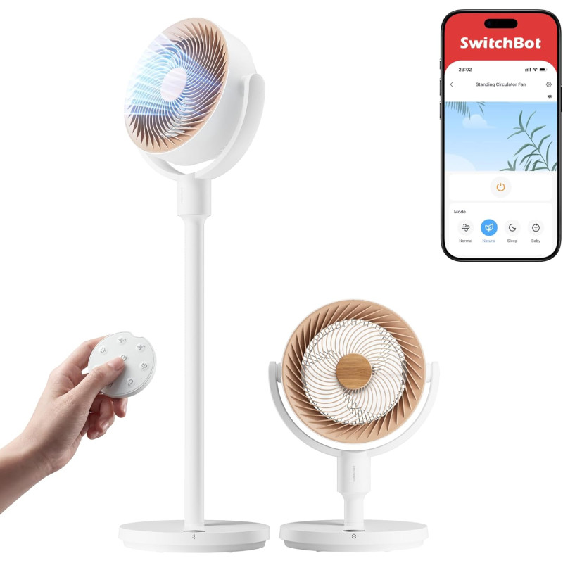 SwitchBot Ventilateur sur pied oscillant, éclairage RGB, 22 dB ultra-silencieux, télécommande, compatible Matter via Hub, débit 