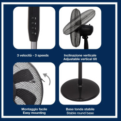 BEPER P206VEN120 Ventilateur sur pied 7 pales, 40 cm, oscillant, 3 vitesses, hauteur réglable jusqu'à 130 cm, base ronde stable,