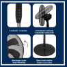 BEPER P206VEN120 Ventilateur sur pied 7 pales, 40 cm, oscillant, 3 vitesses, hauteur réglable jusqu'à 130 cm, base ronde stable,