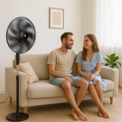 BEPER P206VEN120 Ventilateur sur pied 7 pales, 40 cm, oscillant, 3 vitesses, hauteur réglable jusqu'à 130 cm, base ronde stable,