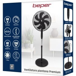BEPER P206VEN120 Ventilateur sur pied 7 pales, 40 cm, oscillant, 3 vitesses, hauteur réglable jusqu'à 130 cm, base ronde stable,