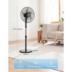 Midea Ventilateur sur Pied 107,5–122 cm, 40 W, 5 pales de 40 cm de diamètre, oscillant, 3 vitesses, hauteur réglable, moteur en 