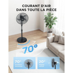 Midea Ventilateur sur Pied 107,5–122 cm, 40 W, 5 pales de 40 cm de diamètre, oscillant, 3 vitesses, hauteur réglable, moteur en 