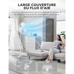 Midea MPF25MW Ventilateur sur pied 40W, Hauteur Réglable Jusqu'à 125 cm，3 Vitesses, Oscillation 90°, Puissant et Silencieux, Idé