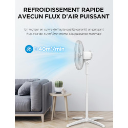 Midea MPF25MW Ventilateur sur pied 40W, Hauteur Réglable Jusqu'à 125 cm，3 Vitesses, Oscillation 90°, Puissant et Silencieux, Idé