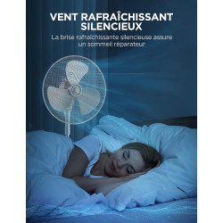Midea MPF25MW Ventilateur sur pied 40W, Hauteur Réglable Jusqu'à 125 cm，3 Vitesses, Oscillation 90°, Puissant et Silencieux, Idé