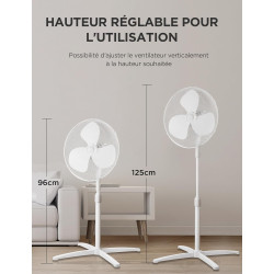 Midea MPF25MW Ventilateur sur pied 40W, Hauteur Réglable Jusqu'à 125 cm，3 Vitesses, Oscillation 90°, Puissant et Silencieux, Idé