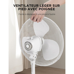 Midea MPF25MW Ventilateur sur pied 40W, Hauteur Réglable Jusqu'à 125 cm，3 Vitesses, Oscillation 90°, Puissant et Silencieux, Idé