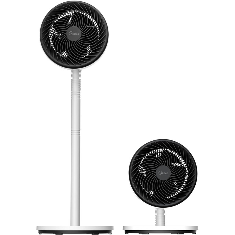 Midea Ventilateur sur pied 4 en 1, hauteur réglable 30-110 cm, oscillant, ultra-silencieux, inclinaison 90°, 3 vitesses, blanc. 