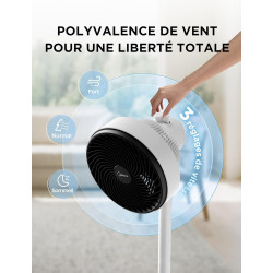Midea Ventilateur sur pied 4 en 1, hauteur réglable 30-110 cm, oscillant, ultra-silencieux, inclinaison 90°, 3 vitesses, blanc. 