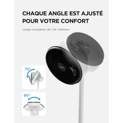 Midea Ventilateur sur pied 4 en 1, hauteur réglable 30-110 cm, oscillant, ultra-silencieux, inclinaison 90°, 3 vitesses, blanc. 