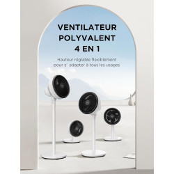 Midea Ventilateur sur pied 4 en 1, hauteur réglable 30-110 cm, oscillant, ultra-silencieux, inclinaison 90°, 3 vitesses, blanc. 