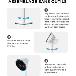 Midea Ventilateur sur pied 4 en 1, hauteur réglable 30-110 cm, oscillant, ultra-silencieux, inclinaison 90°, 3 vitesses, blanc. 