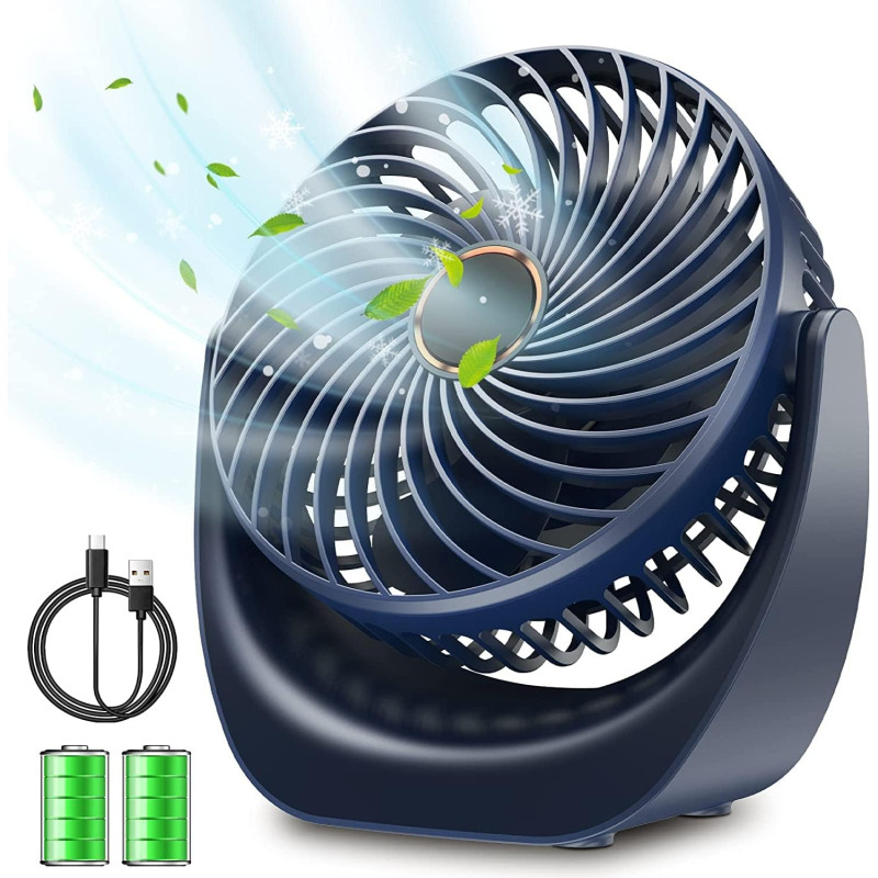 Ventilateur bureau silencieux usb avec Rechargeable Batterie 4000mAh,5 Vitesse petit ventilateur table pour La Chambre,domair,cu