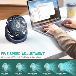 Ventilateur bureau silencieux usb avec Rechargeable Batterie 4000mAh,5 Vitesse petit ventilateur table pour La Chambre,domair,cu
