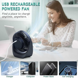 Ventilateur bureau silencieux usb avec Rechargeable Batterie 4000mAh,5 Vitesse petit ventilateur table pour La Chambre,domair,cu