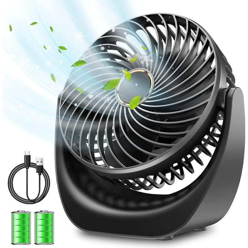 Ventilateur bureau silencieux usb avec Rechargeable Batterie 4000mAh,5 Vitesse petit ventilateur table pour La Chambre,domair,cu
