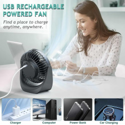 Ventilateur bureau silencieux usb avec Rechargeable Batterie 4000mAh,5 Vitesse petit ventilateur table pour La Chambre,domair,cu