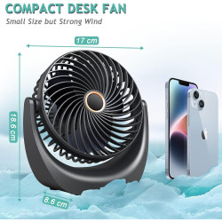 Ventilateur bureau silencieux usb avec Rechargeable Batterie 4000mAh,5 Vitesse petit ventilateur table pour La Chambre,domair,cu