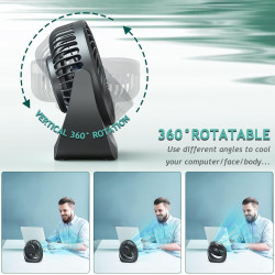 Ventilateur bureau silencieux usb avec Rechargeable Batterie 4000mAh,5 Vitesse petit ventilateur table pour La Chambre,domair,cu