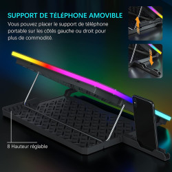 TopMate C12 Ventilateur PC Portable RGB de Jeu Bureau, Refroidisseur pour Ordinateur Portable 15,6-17,3", Support de Refroidisse