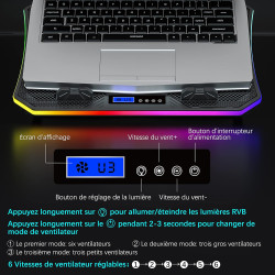 TopMate C12 Ventilateur PC Portable RGB de Jeu Bureau, Refroidisseur pour Ordinateur Portable 15,6-17,3", Support de Refroidisse