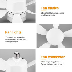 Ventilateur de Plafond avec Lumière et Telecommande, E27/E26 Lampe de Ventilateur LED Dimmable Plafonnier Timing, 5 Pales, Silen