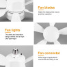 Ventilateur de Plafond avec Lumière et Telecommande, E27/E26 Lampe de Ventilateur LED Dimmable Plafonnier Timing, 5 Pales, Silen