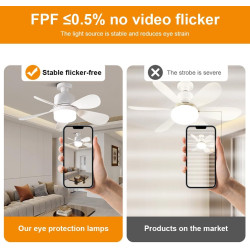 Ventilateur de Plafond avec Lumière et Telecommande, E27/E26 Lampe de Ventilateur LED Dimmable Plafonnier Timing, 5 Pales, Silen
