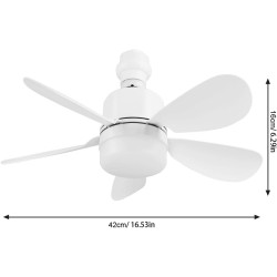 Ventilateur de Plafond avec Lumière et Telecommande, E27/E26 Lampe de Ventilateur LED Dimmable Plafonnier Timing, 5 Pales, Silen