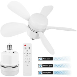 Ventilateur de Plafond avec Lumière et Telecommande, E27/E26 Lampe de Ventilateur LED Dimmable Plafonnier Timing, 5 Pales, Silen