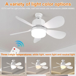 Ventilateur de Plafond avec Lumière et Telecommande, E27/E26 Lampe de Ventilateur LED Dimmable Plafonnier Timing, 5 Pales, Silen