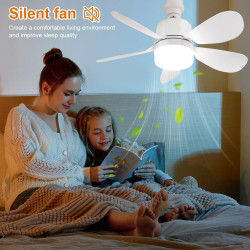 Ventilateur de Plafond avec Lumière et Telecommande, E27/E26 Lampe de Ventilateur LED Dimmable Plafonnier Timing, 5 Pales, Silen