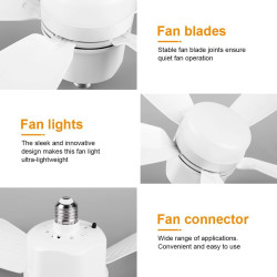 Ventilateur de Plafond avec Lumière et Telecommande, E27/E26 Lampe de Ventilateur LED Dimmable Plafonnier Timing, 5 Pales, Silen