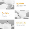 Ventilateur de Plafond avec Lumière et Telecommande, E27/E26 Lampe de Ventilateur LED Dimmable Plafonnier Timing, 5 Pales, Silen
