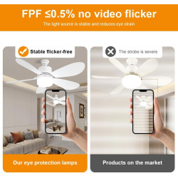 Ventilateur de Plafond avec Lumière et Telecommande, E27/E26 Lampe de Ventilateur LED Dimmable Plafonnier Timing, 5 Pales, Silen