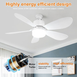 Ventilateur de Plafond avec Lumière et Telecommande, E27/E26 Lampe de Ventilateur LED Dimmable Plafonnier Timing, 5 Pales, Silen