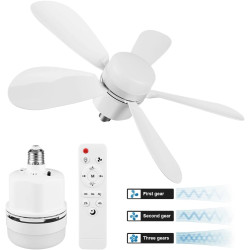 Ventilateur de Plafond avec Lumière et Telecommande, E27/E26 Lampe de Ventilateur LED Dimmable Plafonnier Timing, 5 Pales, Silen