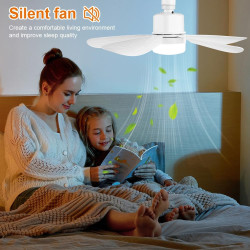 Ventilateur de Plafond avec Lumière et Telecommande, E27/E26 Lampe de Ventilateur LED Dimmable Plafonnier Timing, 5 Pales, Silen