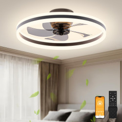 VOLISUN Ventilateur de plafond avec éclairage et télécommande, 6 niveaux de vent et intensité variable, plafonnier moderne avec 