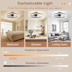 VOLISUN Ventilateur de plafond avec éclairage et télécommande, 6 niveaux de vent et intensité variable, plafonnier moderne avec 