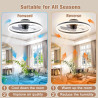 VOLISUN Ventilateur de plafond avec éclairage et télécommande, 6 niveaux de vent et intensité variable, plafonnier moderne avec 