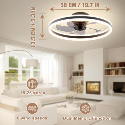 VOLISUN Ventilateur de plafond avec éclairage et télécommande, 6 niveaux de vent et intensité variable, plafonnier moderne avec 