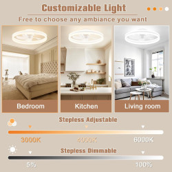 VOLISUN Ventilateur de plafond avec éclairage et télécommande, 6 niveaux de vent et intensité variable, plafonnier moderne avec 