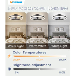 VOLISUN Ventilateur de Plafond avec Lumière LED Dimmable et Télécommande, 6 Vitesses, Silencieux pour Chambre et Salon (Noir, 40