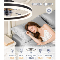 VOLISUN Ventilateur de Plafond avec Lumière LED Dimmable et Télécommande, 6 Vitesses, Silencieux pour Chambre et Salon (Noir, 40