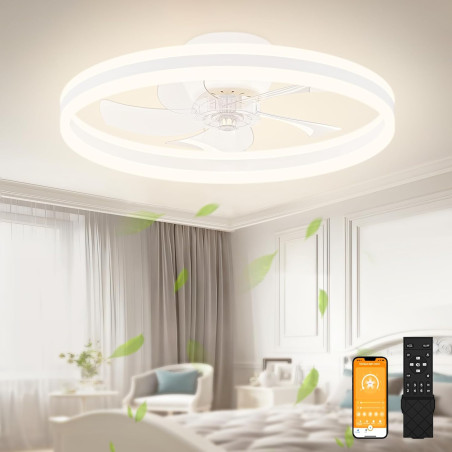 VOLISUN Ventilateur de Plafond avec Lumière et Télécommande, 6 Vitesses de vent et Ventilateur de Plafond avec Lumière Dimmable,
