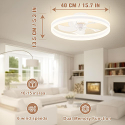 VOLISUN Ventilateur de Plafond avec Lumière et Télécommande, 6 Vitesses de vent et Ventilateur de Plafond avec Lumière Dimmable,