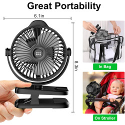 Minthouz Ventilateur Portable USB, Ventilateur Bureau Silencieux avec Clip, Batterie 8000mAh Rechargeable, 5 Vitesses, Idéal pou