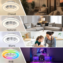 Ateroll Ventilateur Plafond avec Lumiere Ø41.5 cm, 3000K-4000K-6500K+RGB, 6 Vitesses de Ventilation Réglables avec Télécommande,